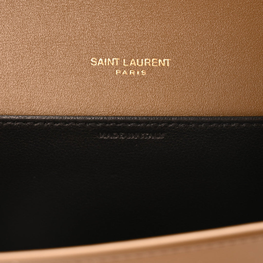 Patent Calfskin Uptown Chain Wallet Taupe