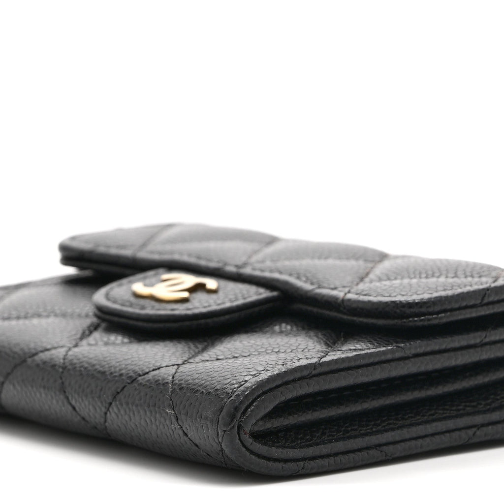 Caviar Quilted Flap  Holder Wallet Black