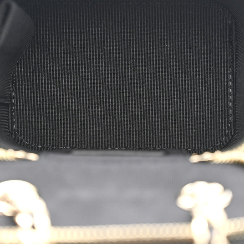 Lambskin Quilted Mini Camellia Bow Vanity Case With Chain Black