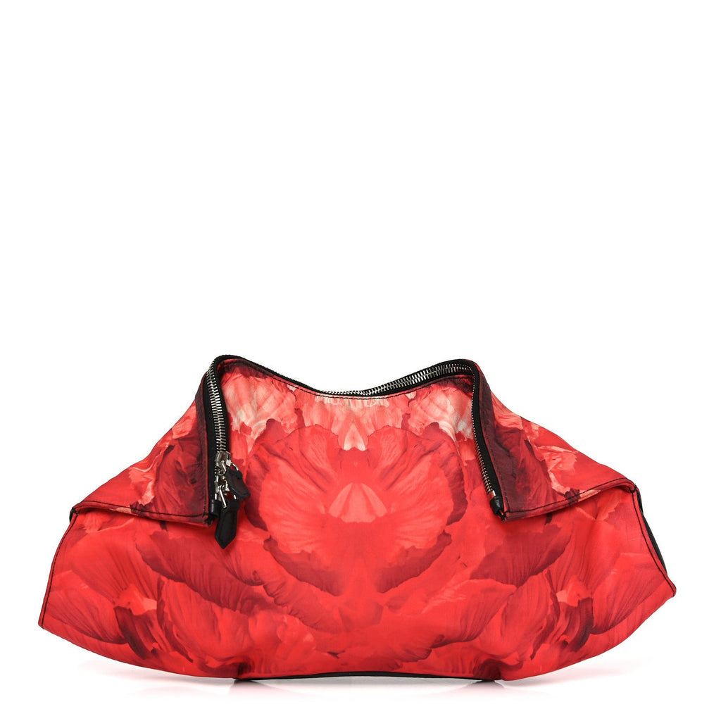 Silk Floral Print Clutch Red Multicolor