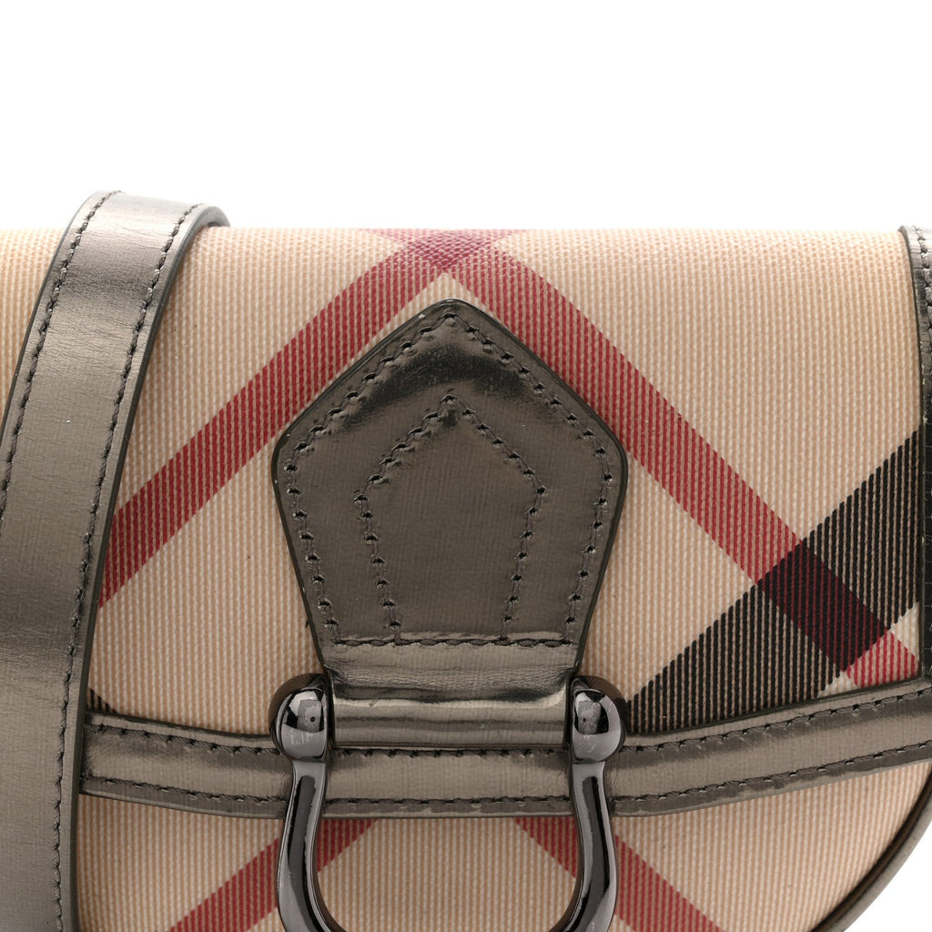 Patent Nova Check Mini Crossbody Bag Pewter