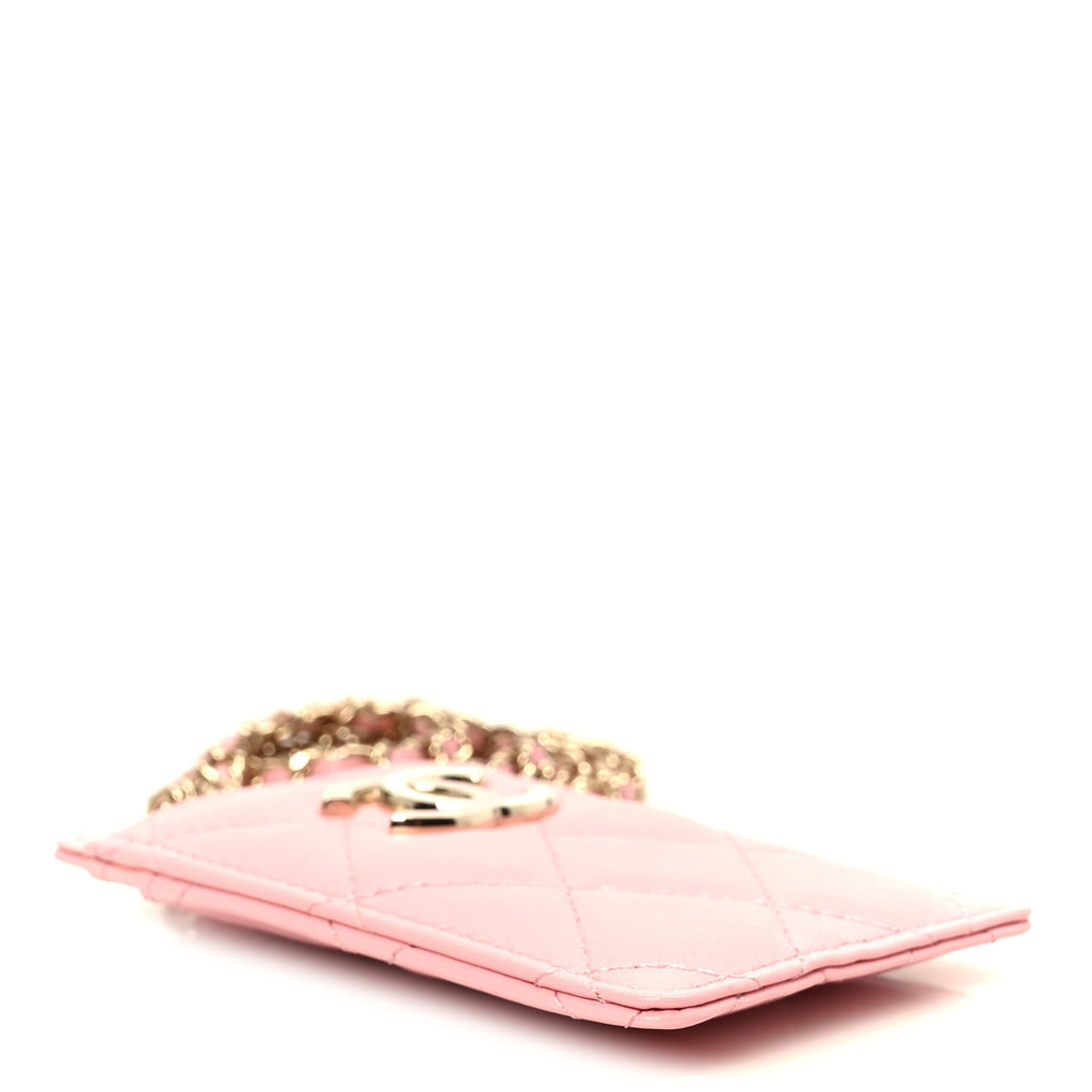 Lambskin Quilted Enamel Chanel  Holder On Chain Light Pink