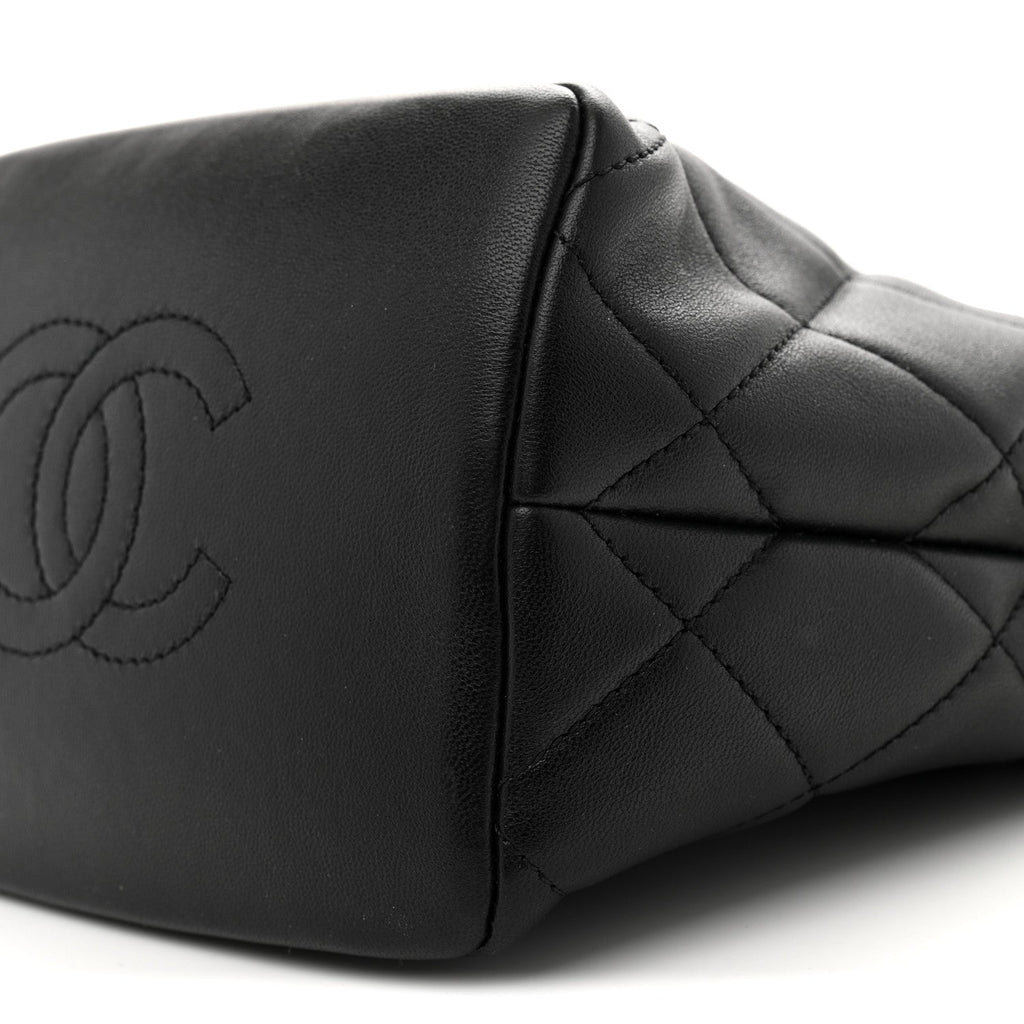 Lambskin Quilted Crystal Small CC Chain Hobo Black