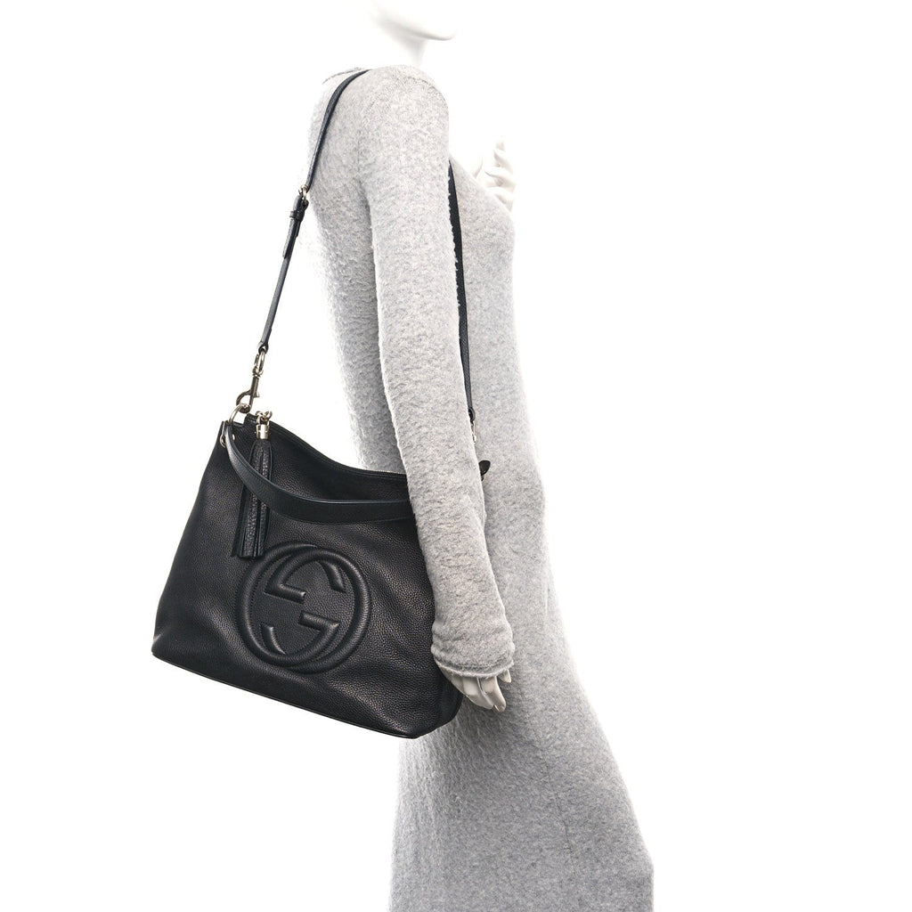 Pebbled Calfskin Large Soho Hobo Black