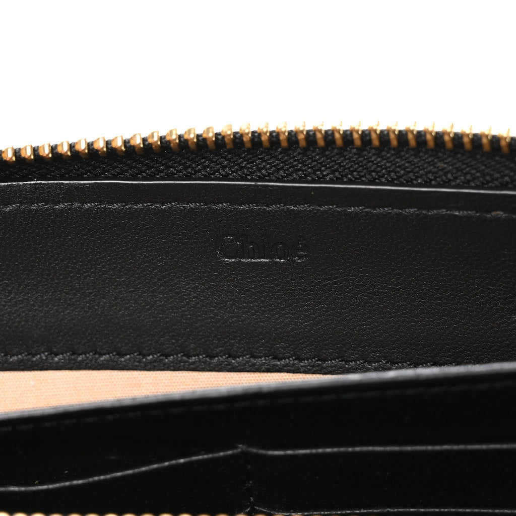 Grained Calfskin Marcie Long Zip Around Wallet Black