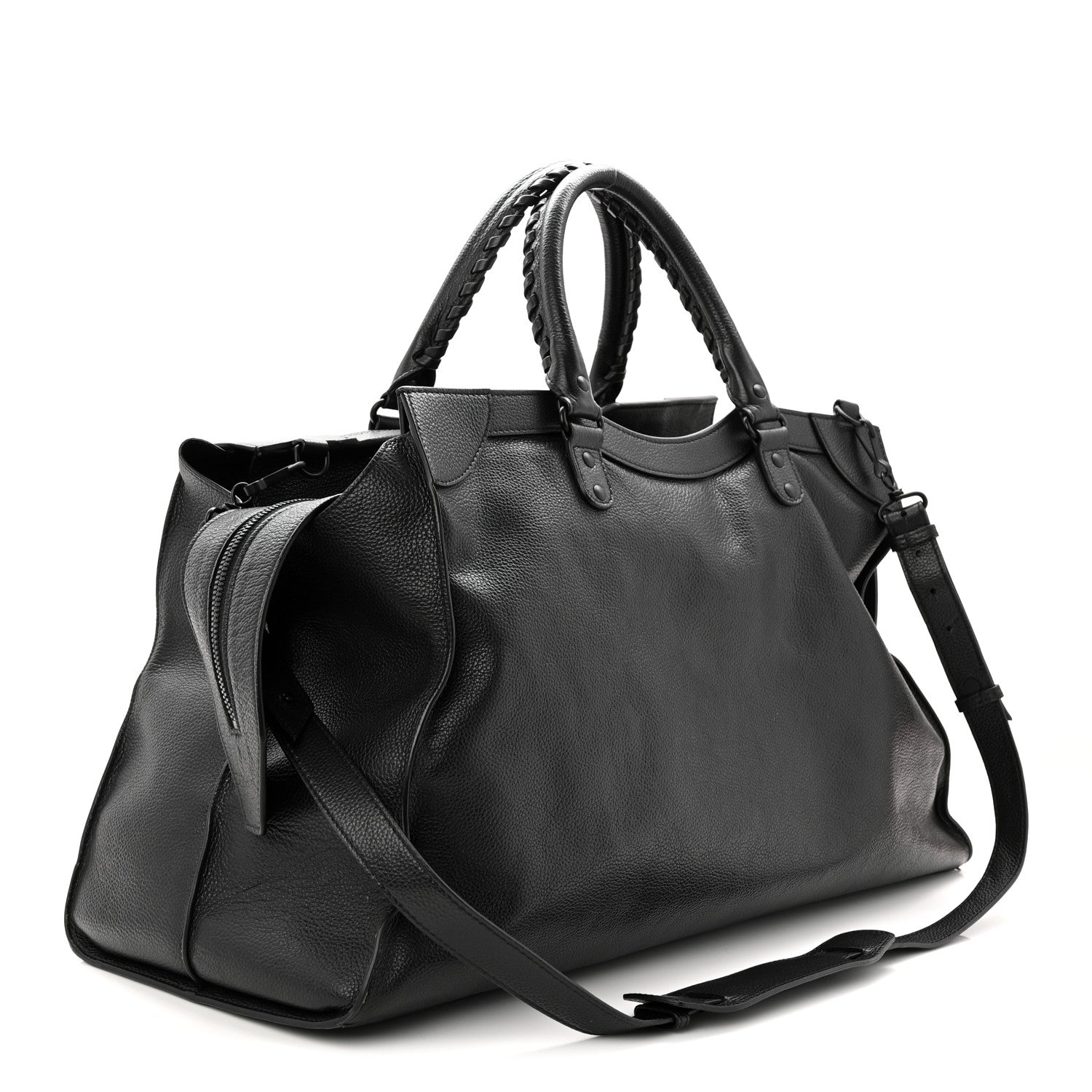 Grained Calfskin Neo Classic Black Hardware Large Top Handle Bag Black