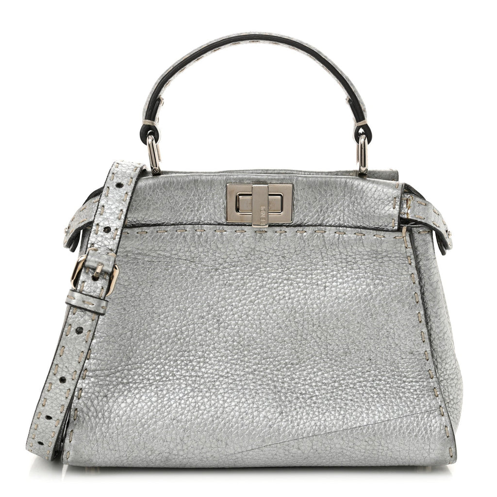 Cuoio Romano Lux Selleria Mini Peekaboo Iconic Satchel Argento
