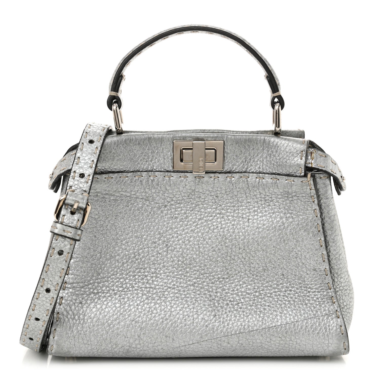 Cuoio Romano Lux Selleria Mini Peekaboo Iconic Satchel Argento