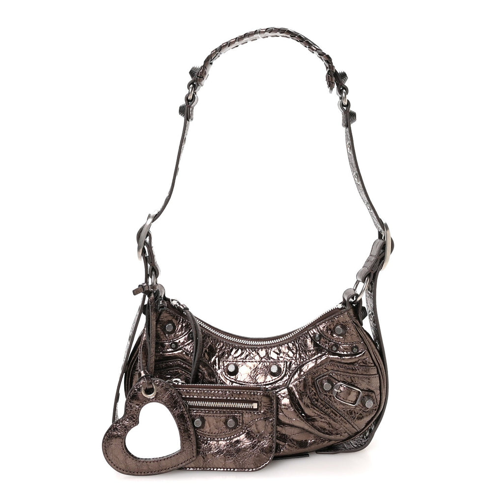 Metallic Agneau Arena Le Cagole Shoulder Bag XS Dark Bronze