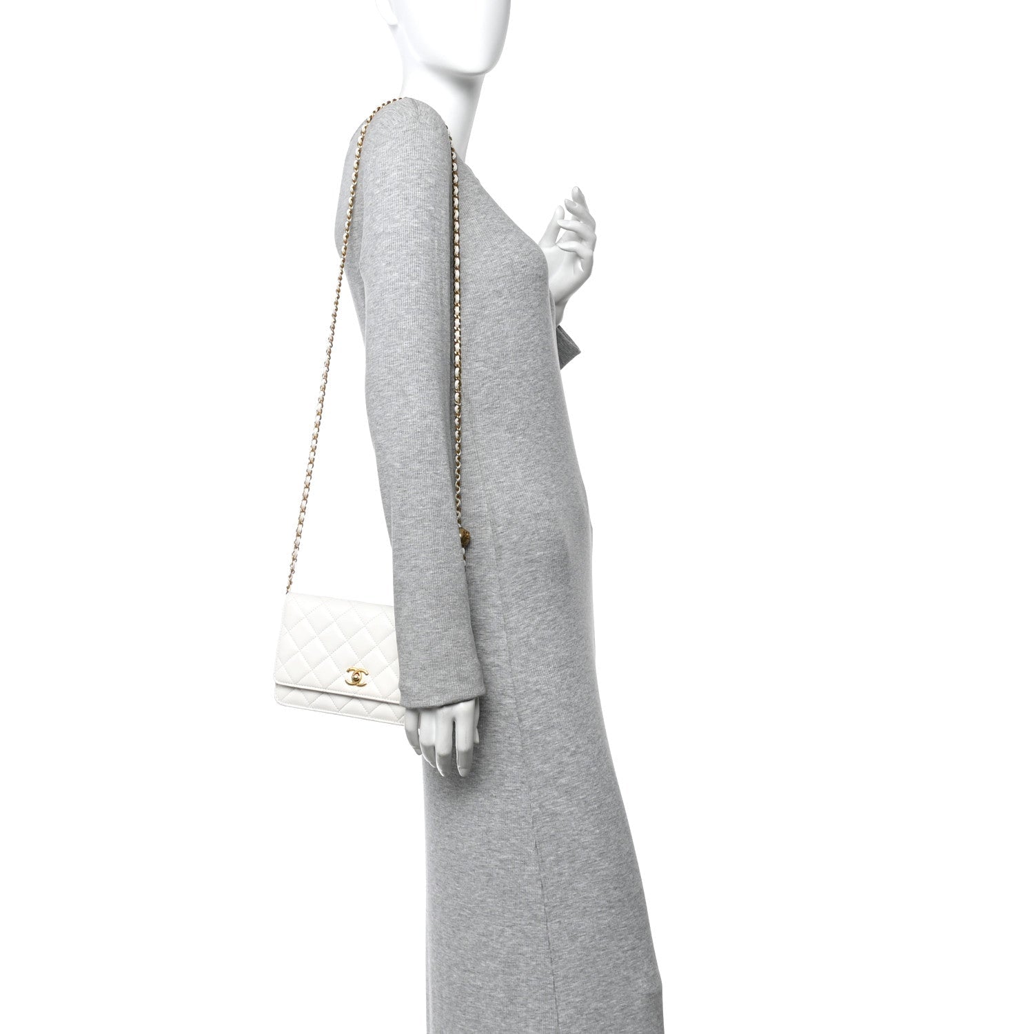 Lambskin Quilted CC Pearl Crush Wallet on Chain WOC White