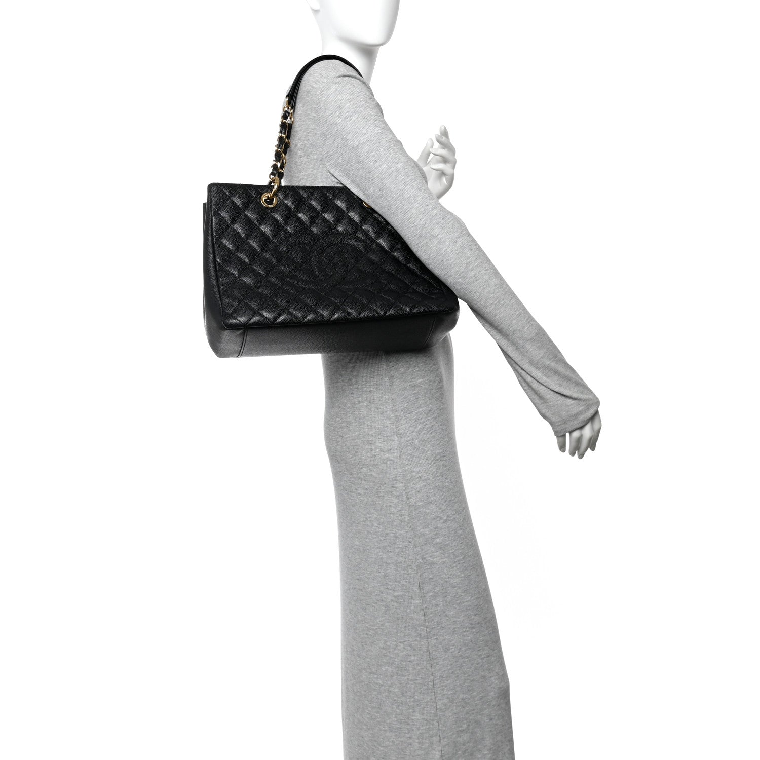 Caviar Quilted Grand Shopping Tote GST Black