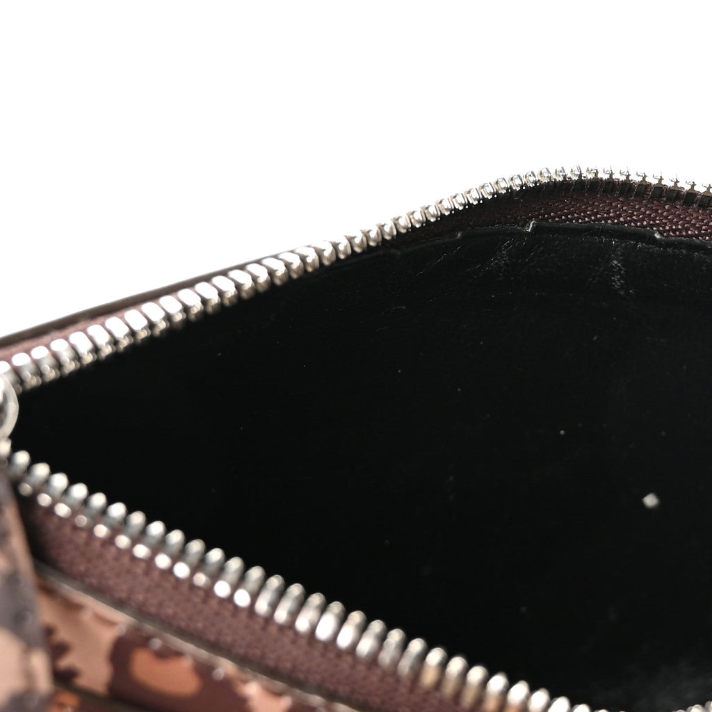 Calfskin Logo Leopard Print Cash Long Coin  Holder Beige White