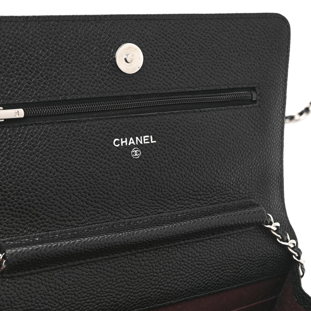 Caviar Quilted Wallet on Chain WOC Black