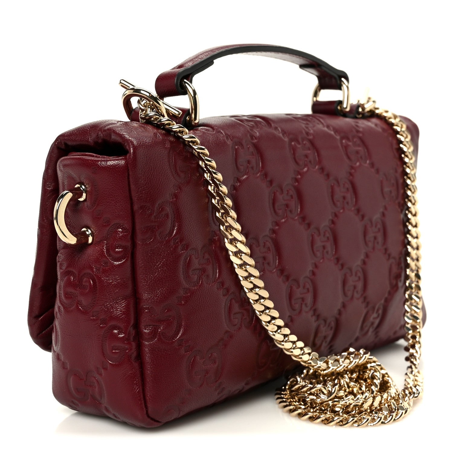 Lambskin Embossed Mini GG Milano Top Handle Shoulder Bag Rosso Ancora