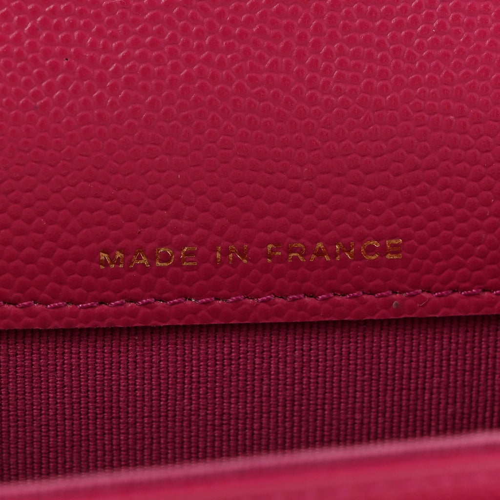 Caviar Quilted Flap  Holder Wallet Dark Pink