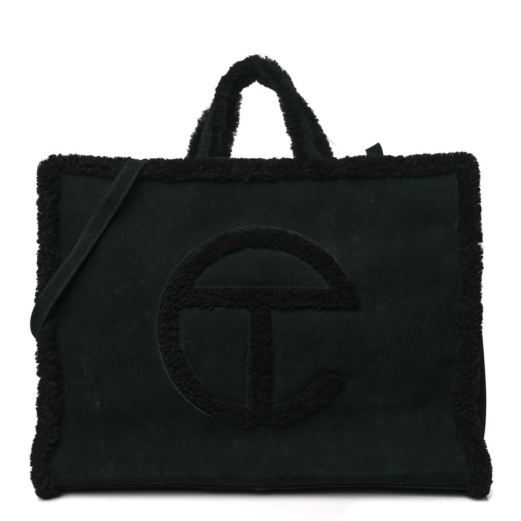 X UGG Suede Shearling Large Shopping Bag Black