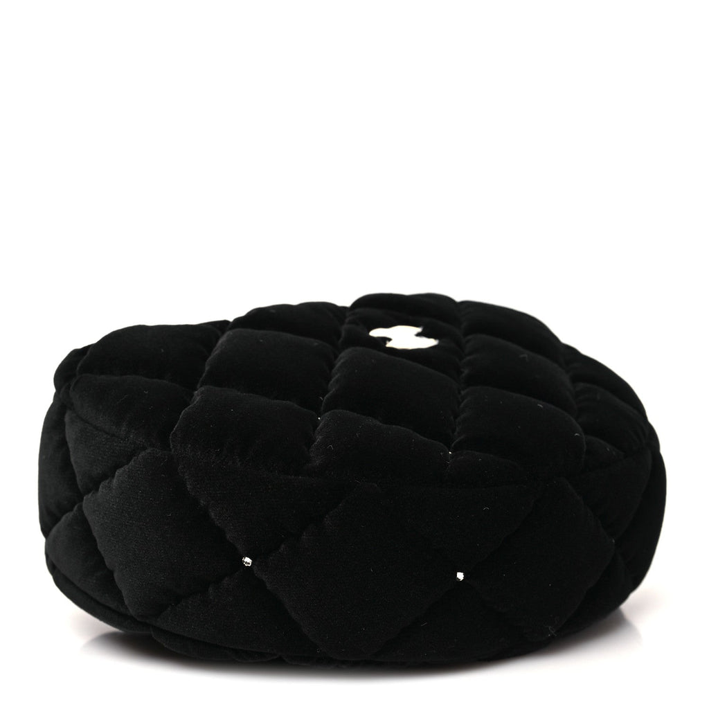 Velvet Diamanté Quilted Pocket Pouch Hobo Black