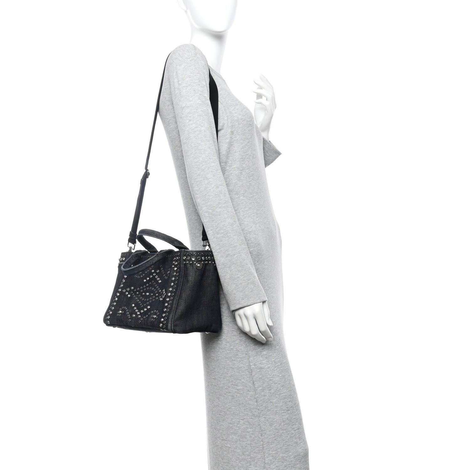 Canapa Denim Crystal Rivet Studded Tote Avio