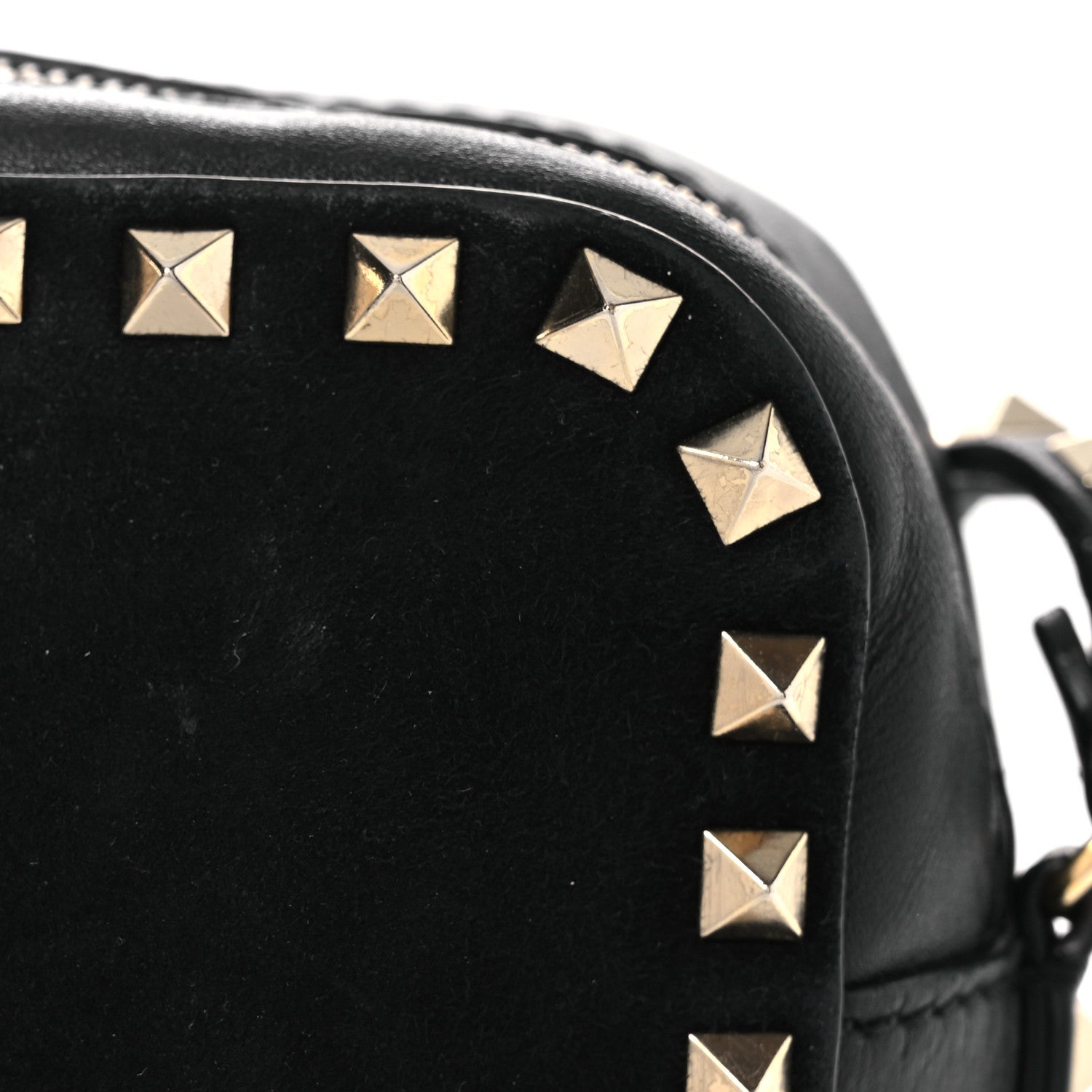 Calfskin Suede Rockstud Camera Crossbody Bag Black