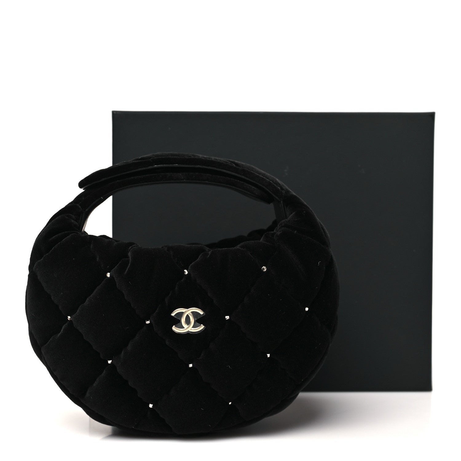 Velvet Diamanté Quilted Pocket Pouch Hobo Black