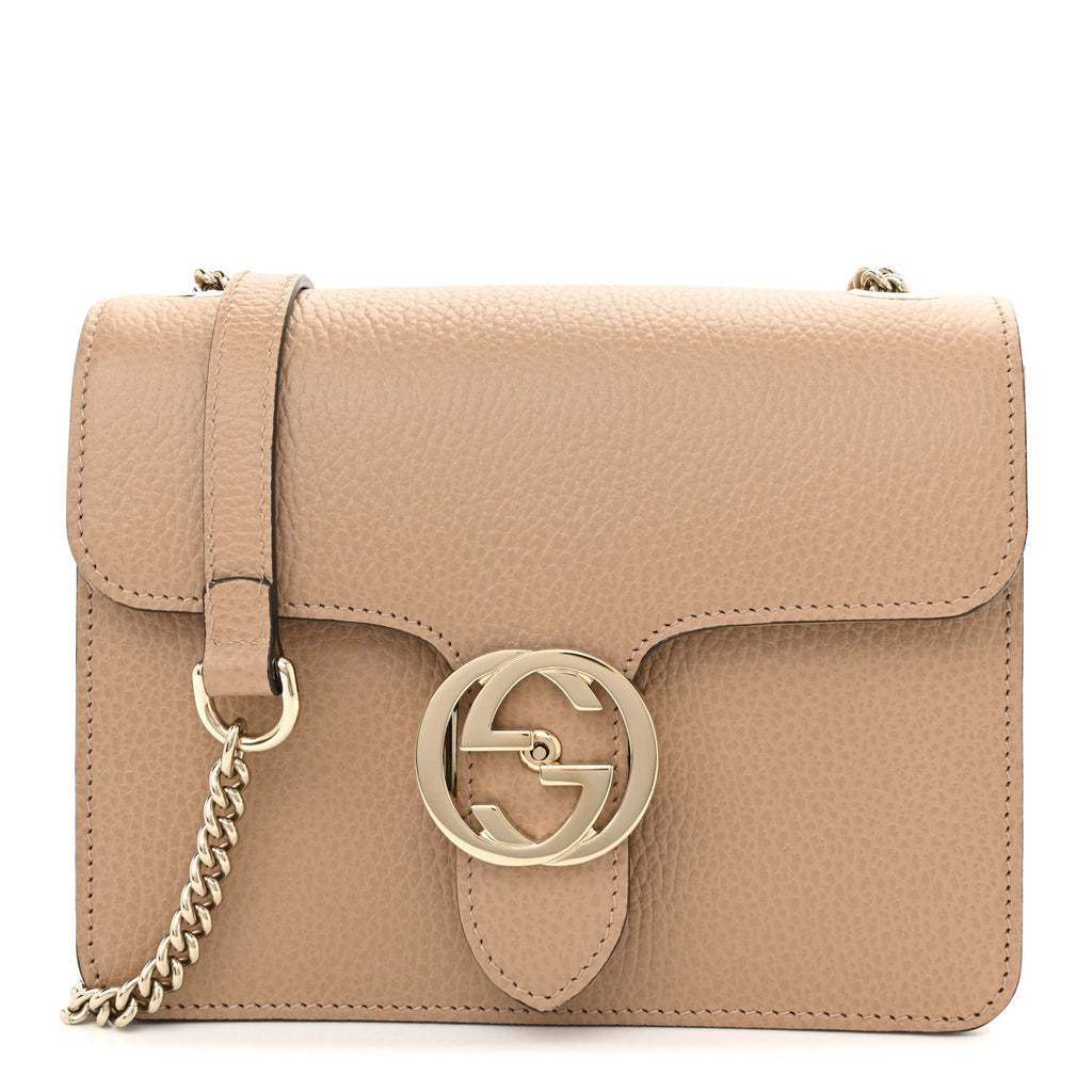 Dollar Calfskin Small Interlocking G Shoulder Bag Camelia
