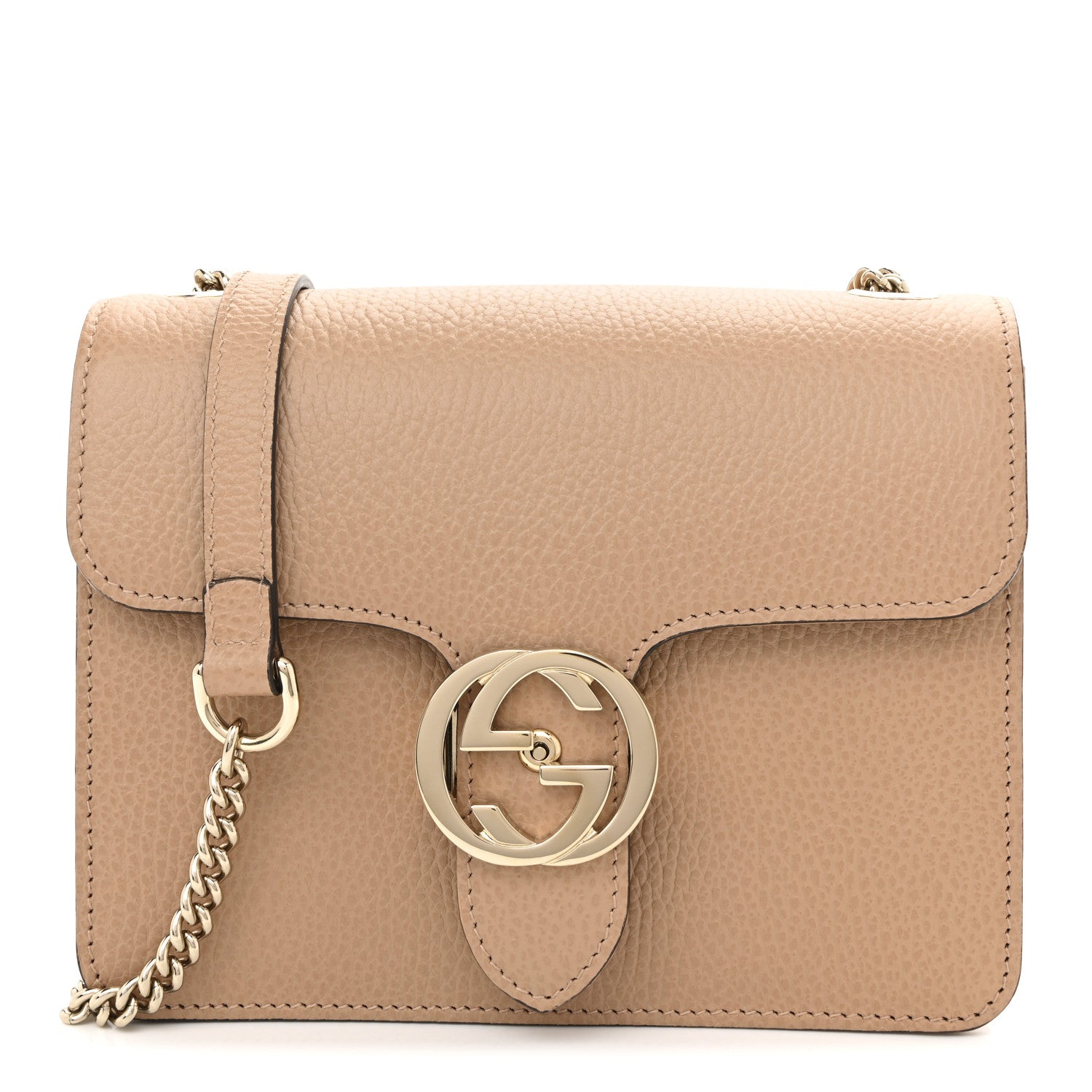 Dollar Calfskin Small Interlocking G Shoulder Bag Camelia