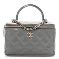 Patent Quilted Quilted Small Top Handle Vanity Case With Chain Grey