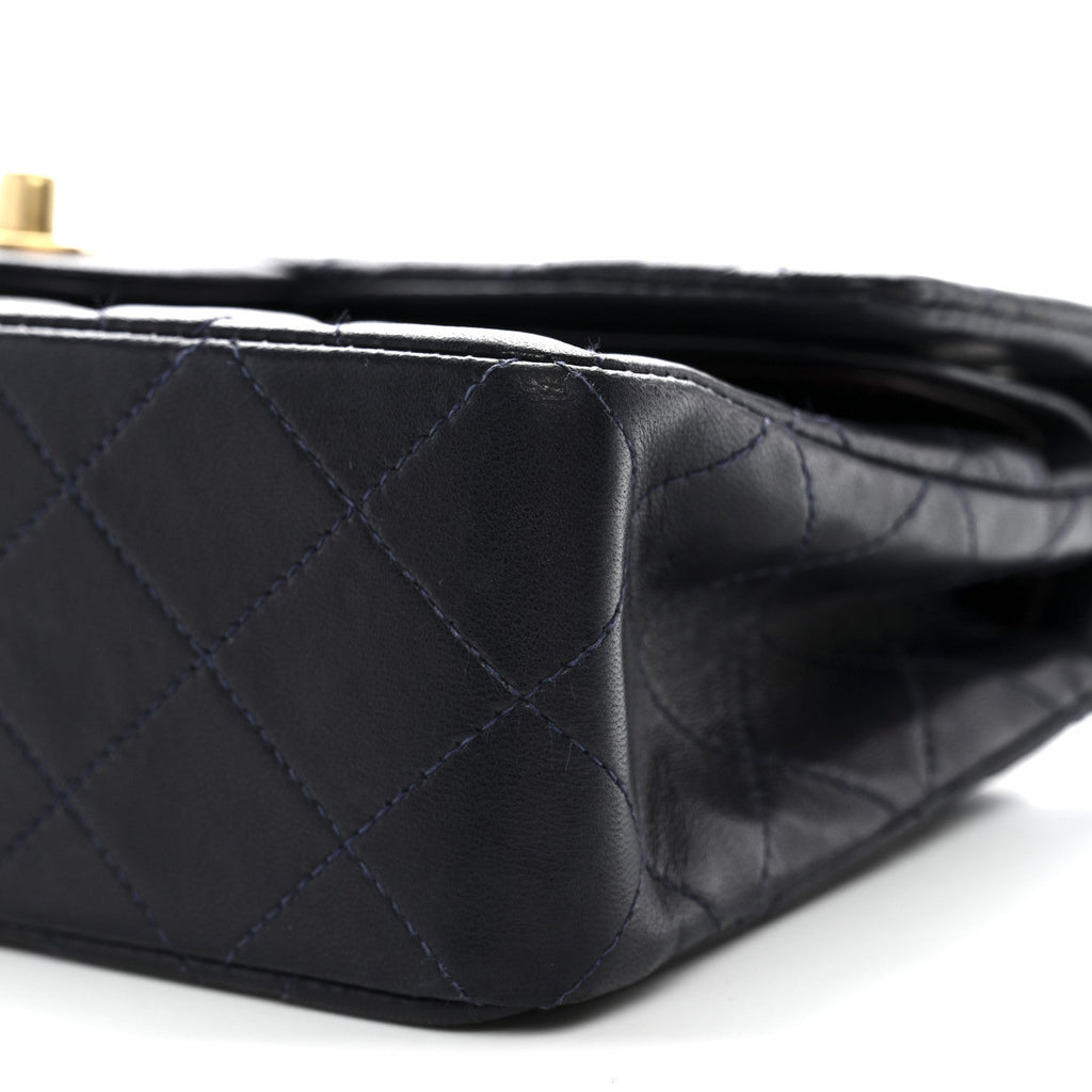 Lambskin Quilted Small Double Flap Navy
