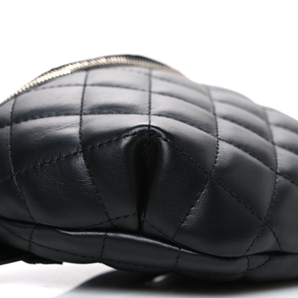 Lambskin Quilted Waist Belt Bag Black
