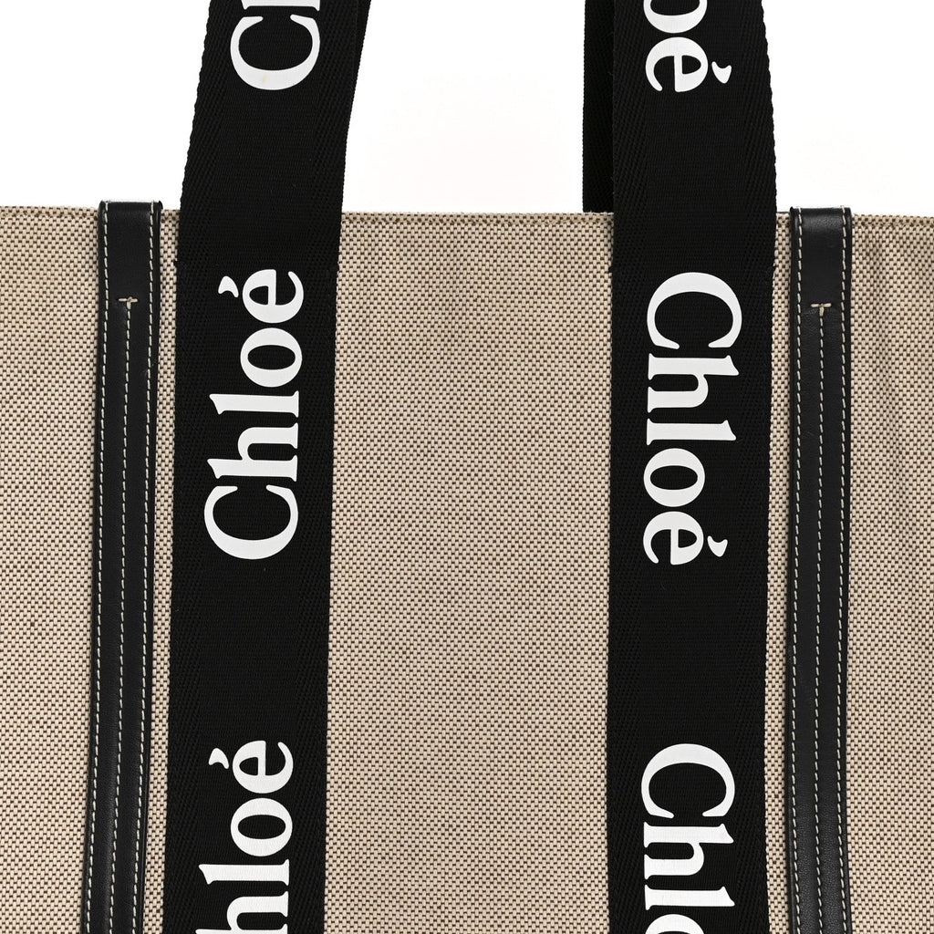 Linen Calfskin Medium Woody Ribbon Tote Black Blue