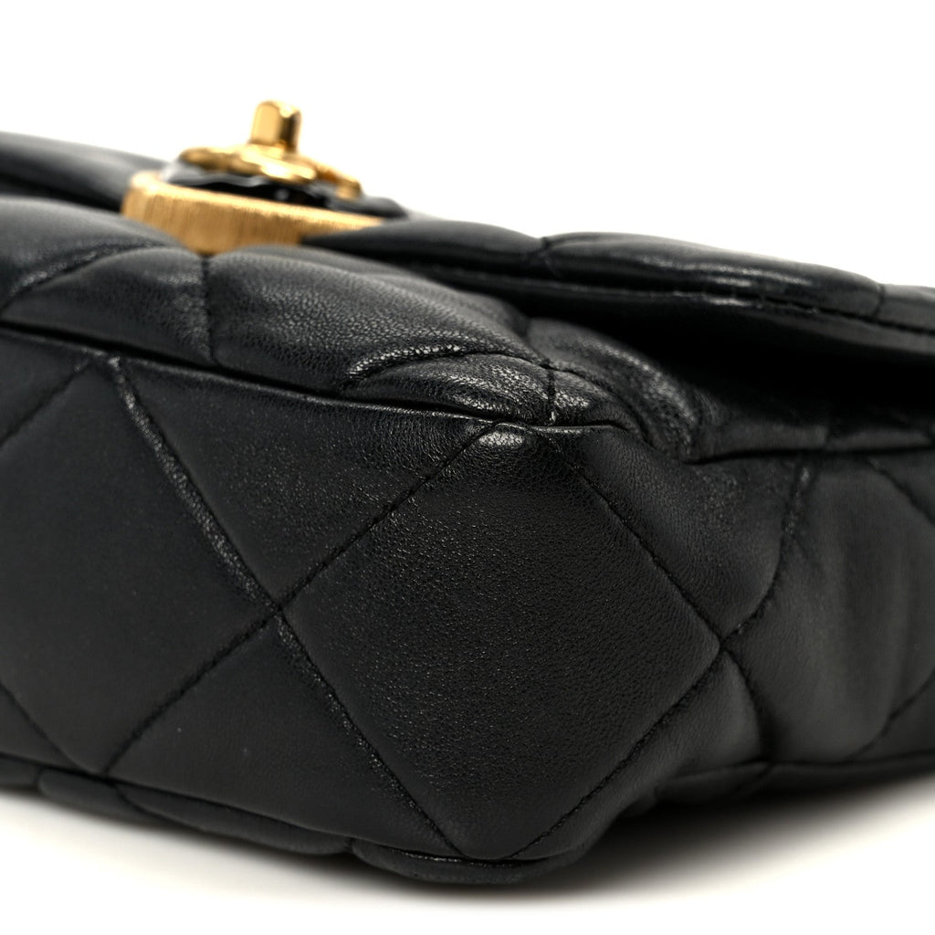 Lambskin Resin Quilted Mini Heart Square Flap Black