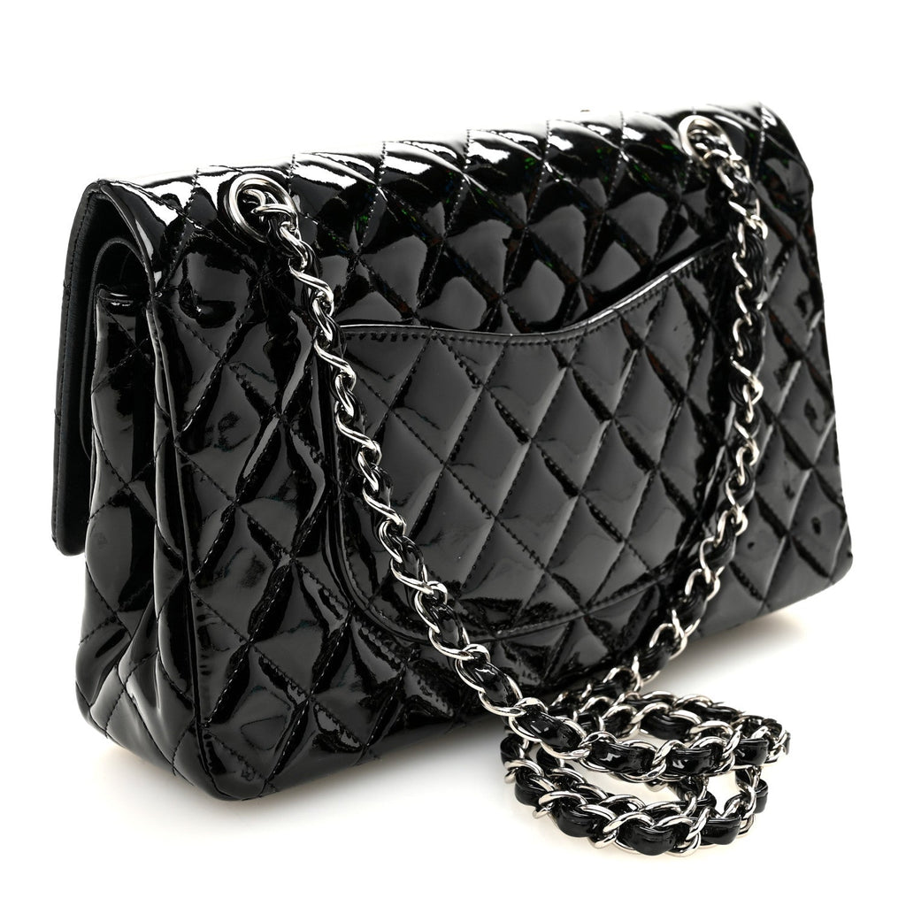 Patent Quilted Medium Double Flap Black
