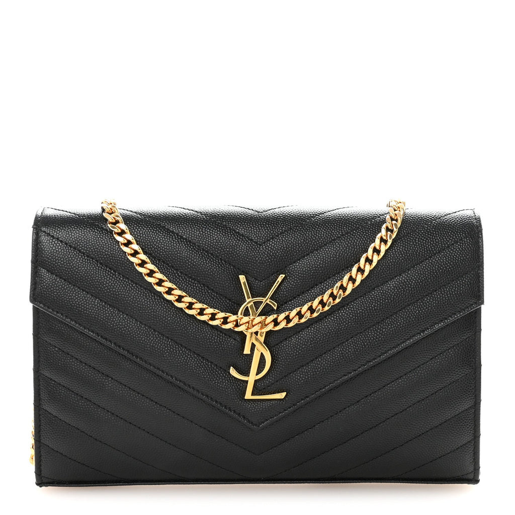 Grain De Poudre Matelasse Chevron Monogram Chain Wallet Black