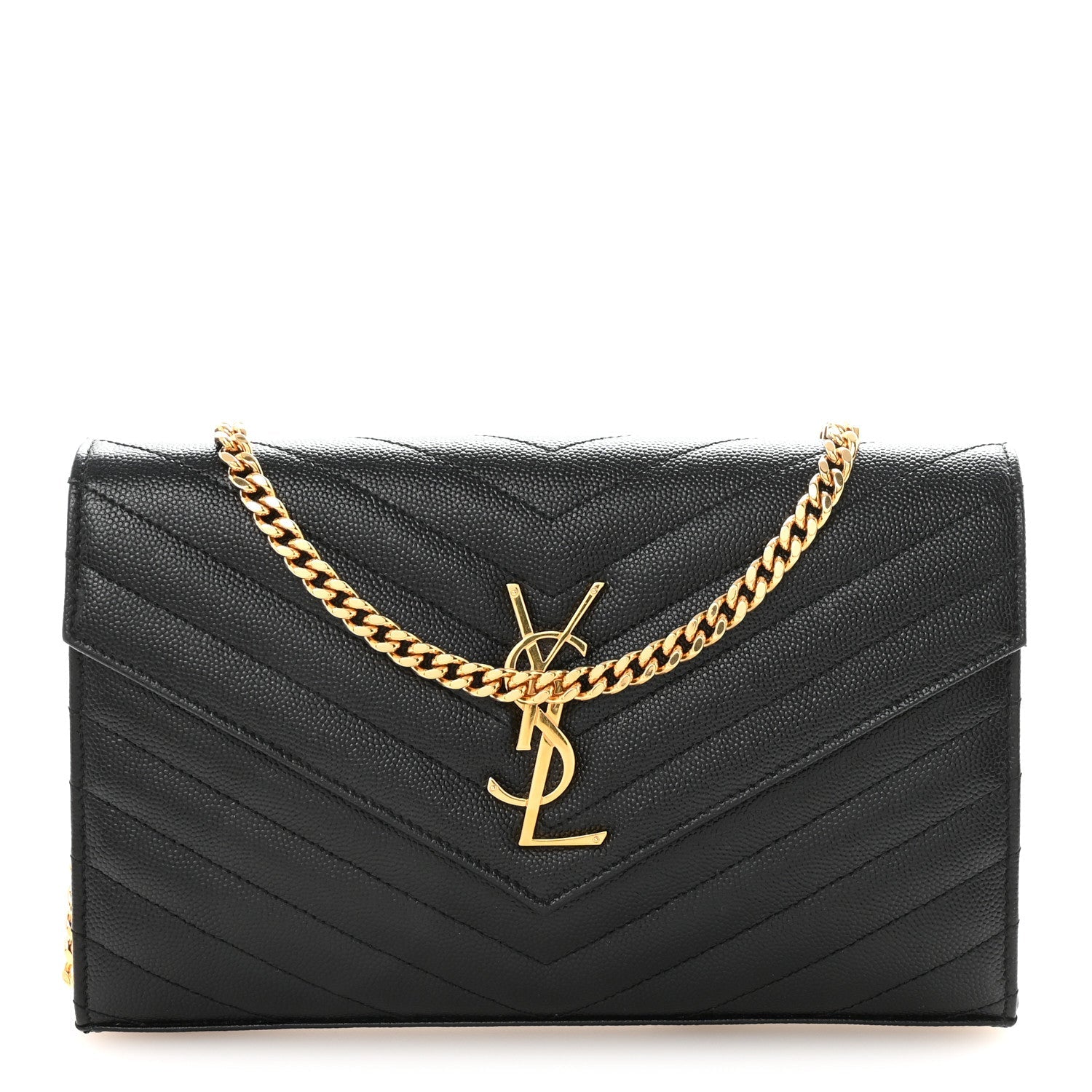 Grain De Poudre Matelasse Chevron Monogram Chain Wallet Black