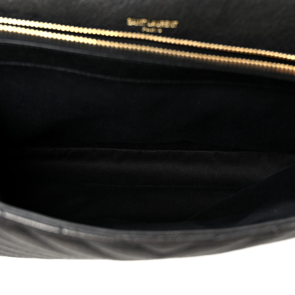 Sheepskin Matelasse Chevron Monogram Large College Satchel Black
