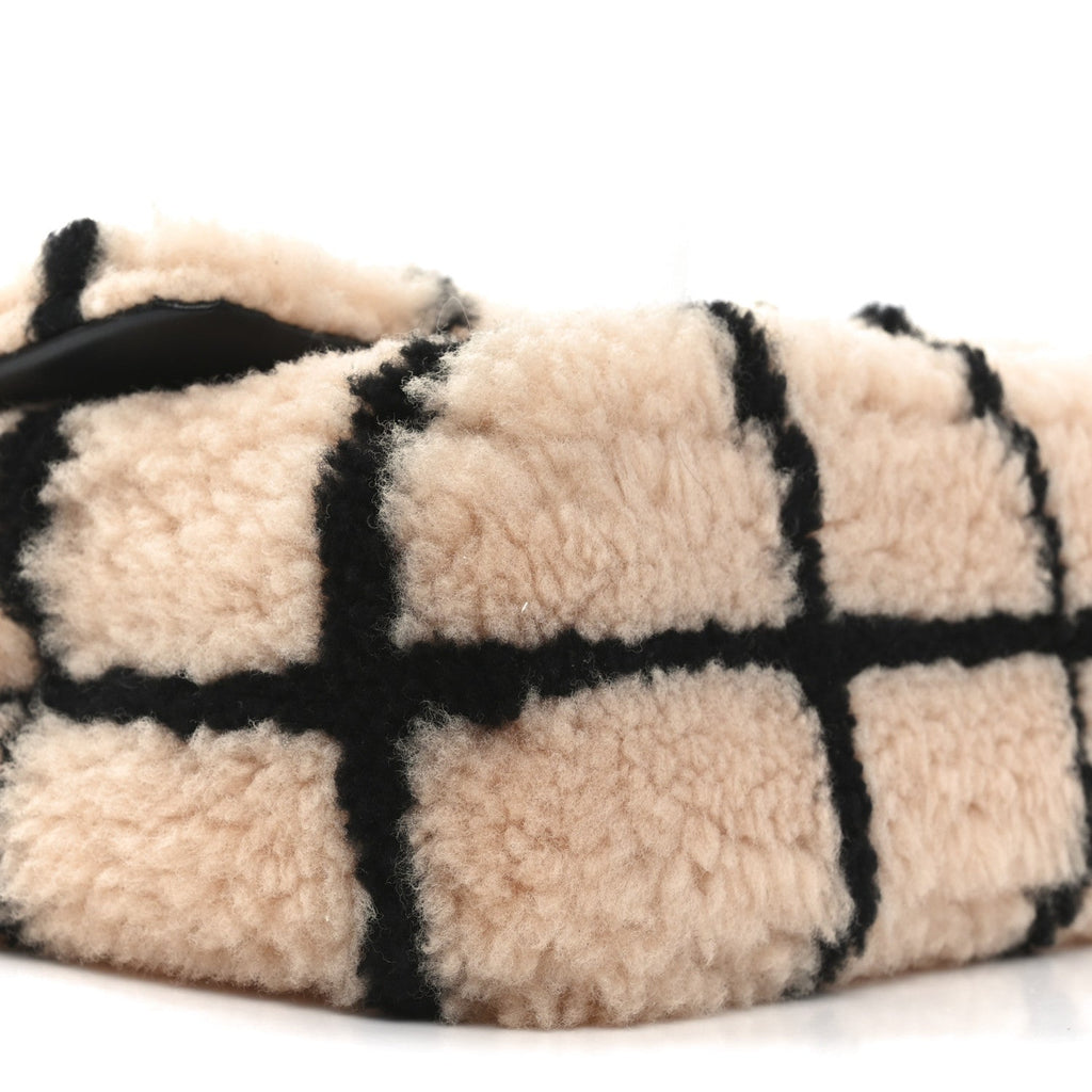 Shearling Lambskin Large Fluffy Tartan Single Flap Pink Black