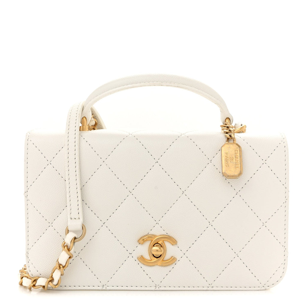 Caviar Quilted Mini Top Handle Flap White