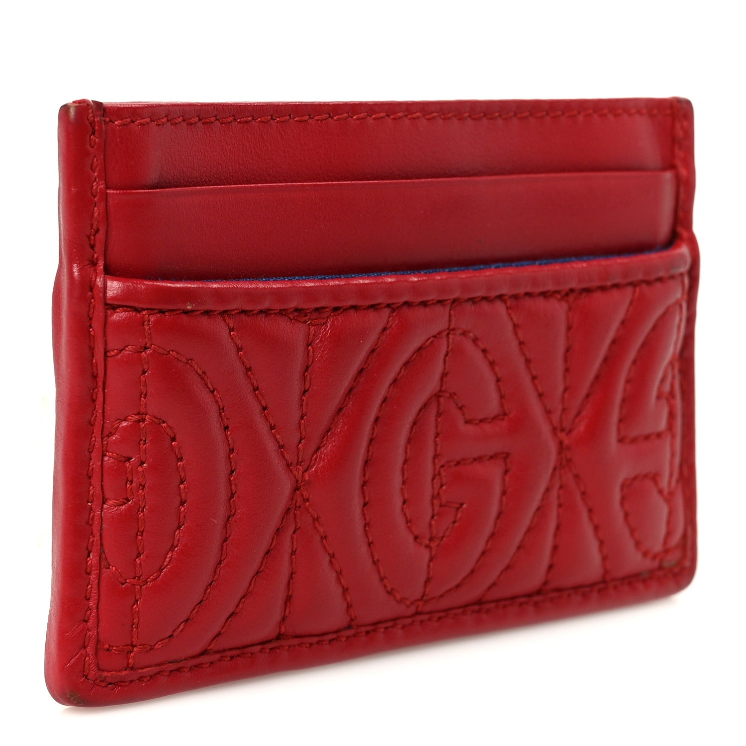 Calfskin G Rhombus Quilted  Holder Hibiscus Red