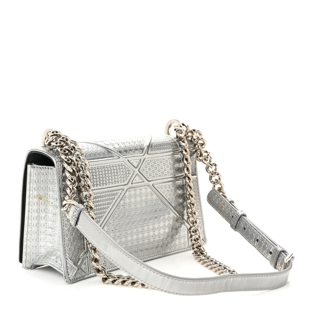 Metallic Patent Micro-Cannage Small Diorama Flap Bag Silver