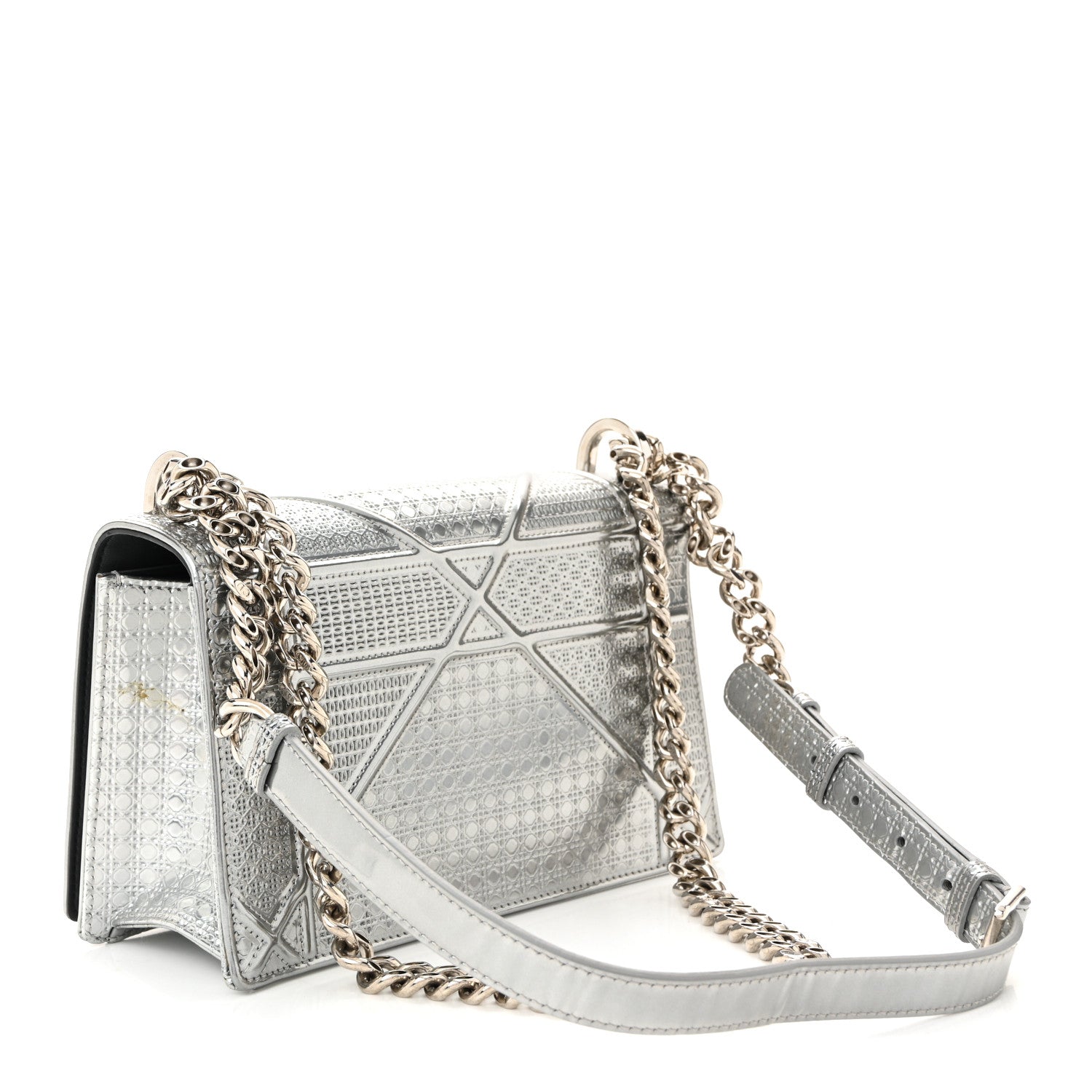 Metallic Patent Micro-Cannage Small Diorama Flap Bag Silver
