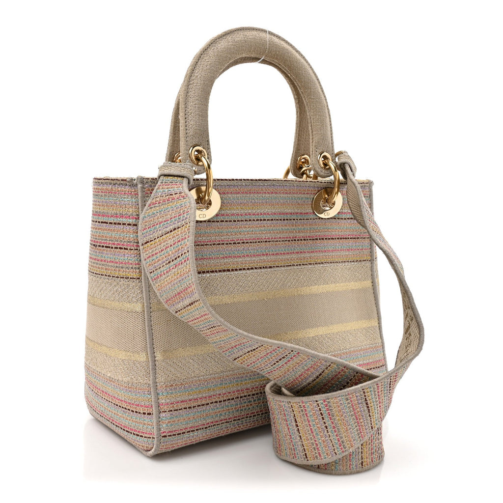 Canvas Embroidered Medium Lady D-Lite Beige Multicolor