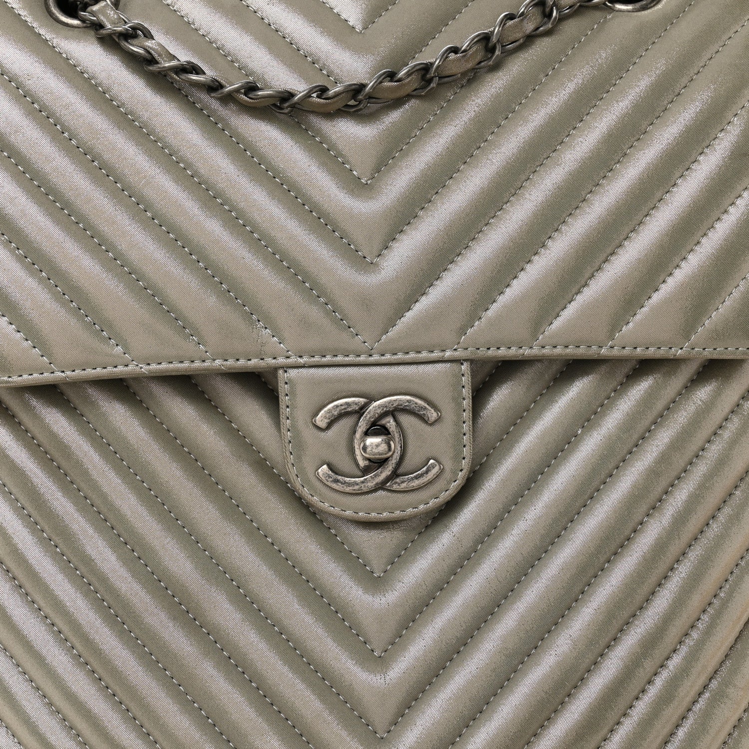 Iridescent Calfskin Chevron Quilted Small Urban Spirit Backpack Silver
