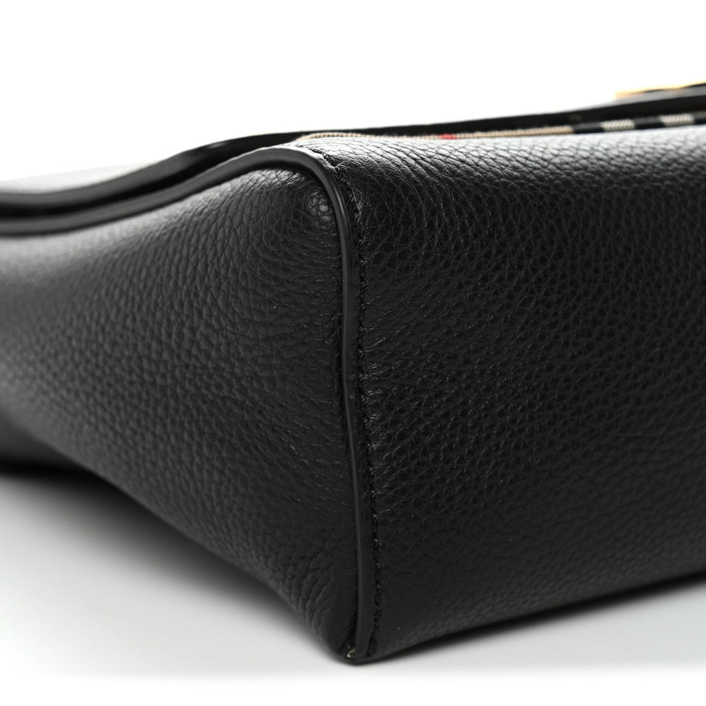 Coated Canvas Calfskin Vintage Check Medium Note Crossbody Bag Black