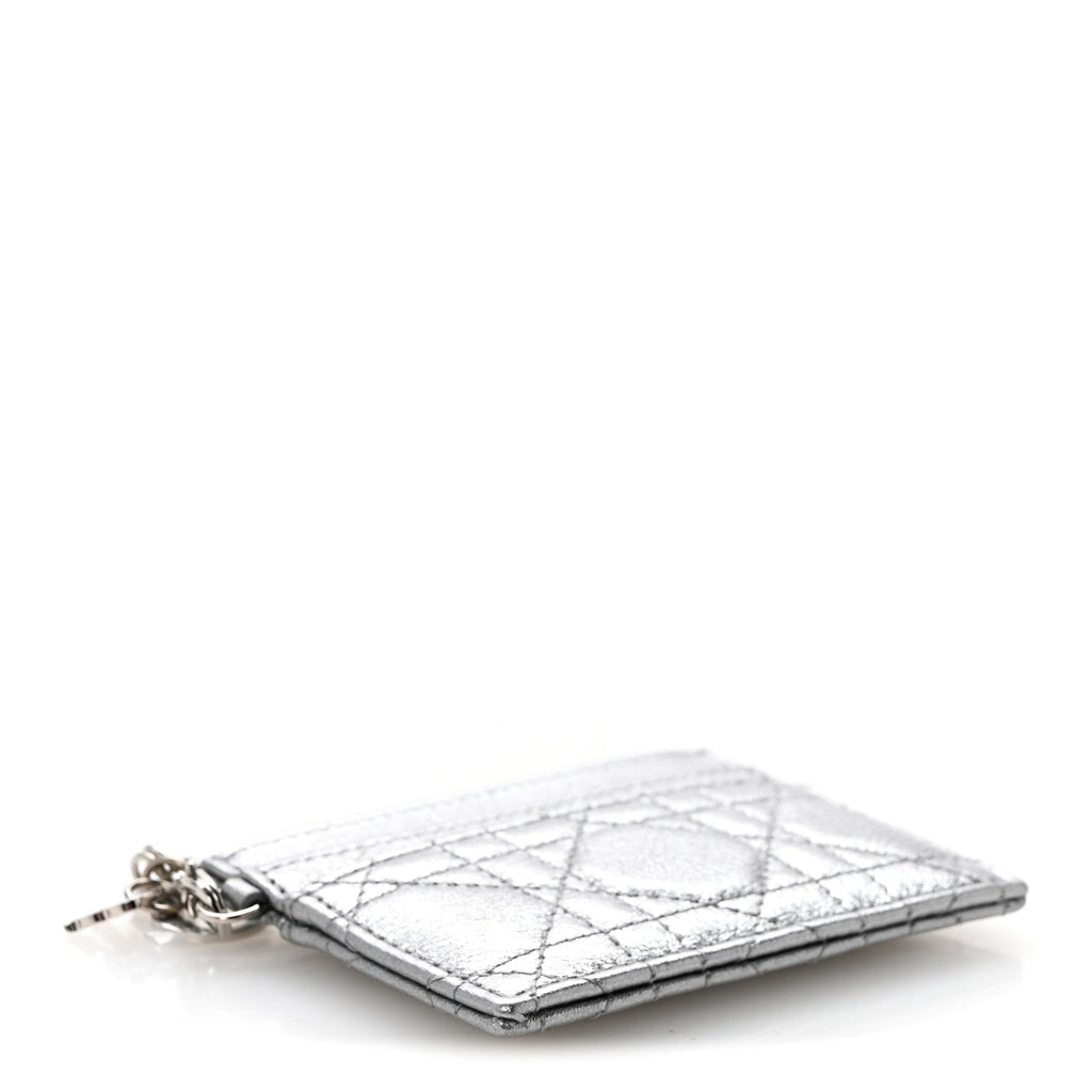Metallic Calfskin Cannage Lady Dior Freesia  Holder Acciaio Metal