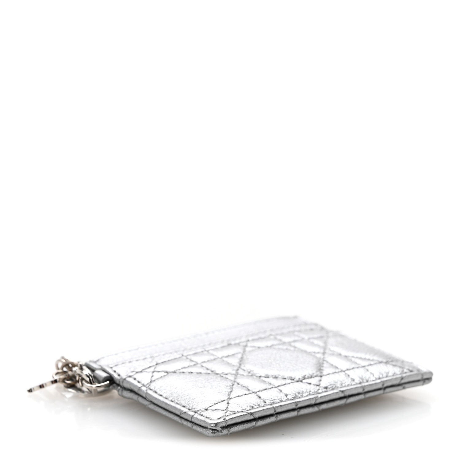 Metallic Calfskin Cannage Lady Dior Freesia  Holder Acciaio Metal