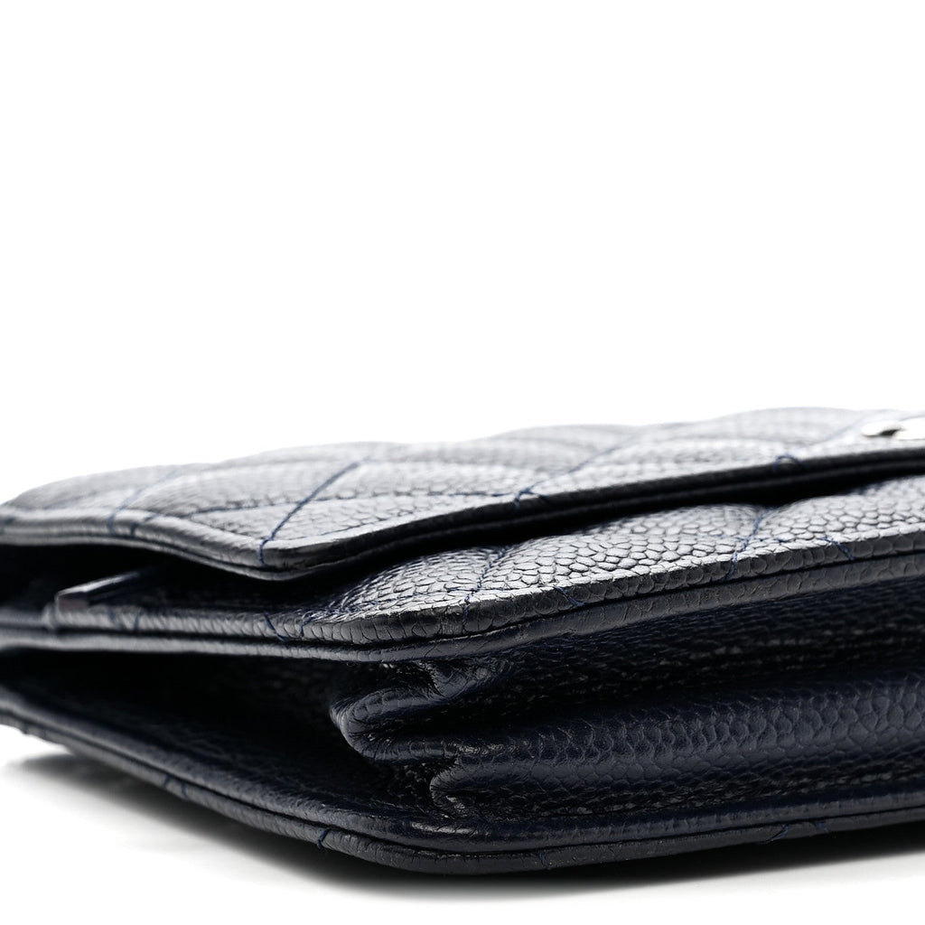 Caviar Quilted Wallet on Chain WOC Navy Blue