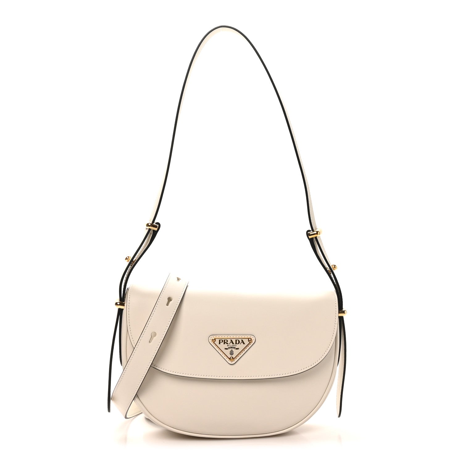 Soft Calfskin Triangle Arque Flap Shoulder Bag White