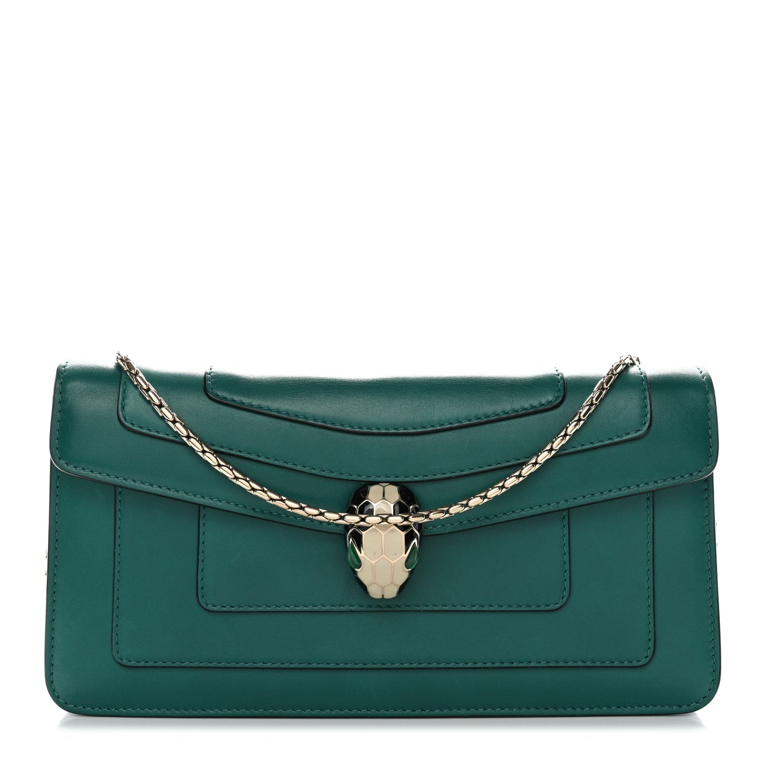 Calfskin Serpenti Forever Flap Clutch Emerald Green