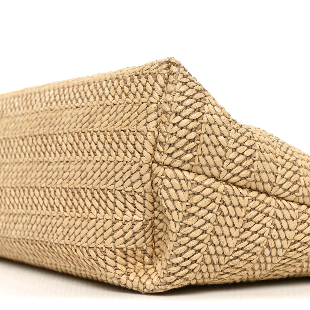 Raffia Woven Logo Patch Medium Tote Bag Natural Brown Multicolor