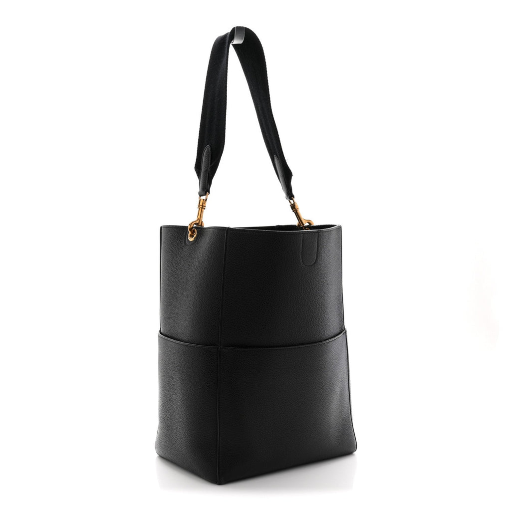 Soft Grained Calfskin Sangle Bucket Bag Black